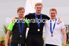 Under-20 mens discus, from left to right: Josh Phillipson (Blaydon) 3rd, Adam Graham (Gateshead) winner and Daniel Fleming (Lincoln Wellington) 2nd, Northern Senior and Under-20 Champs., Sport City, Manchester. Photo: David T. Hewitson/Sports for All Pics